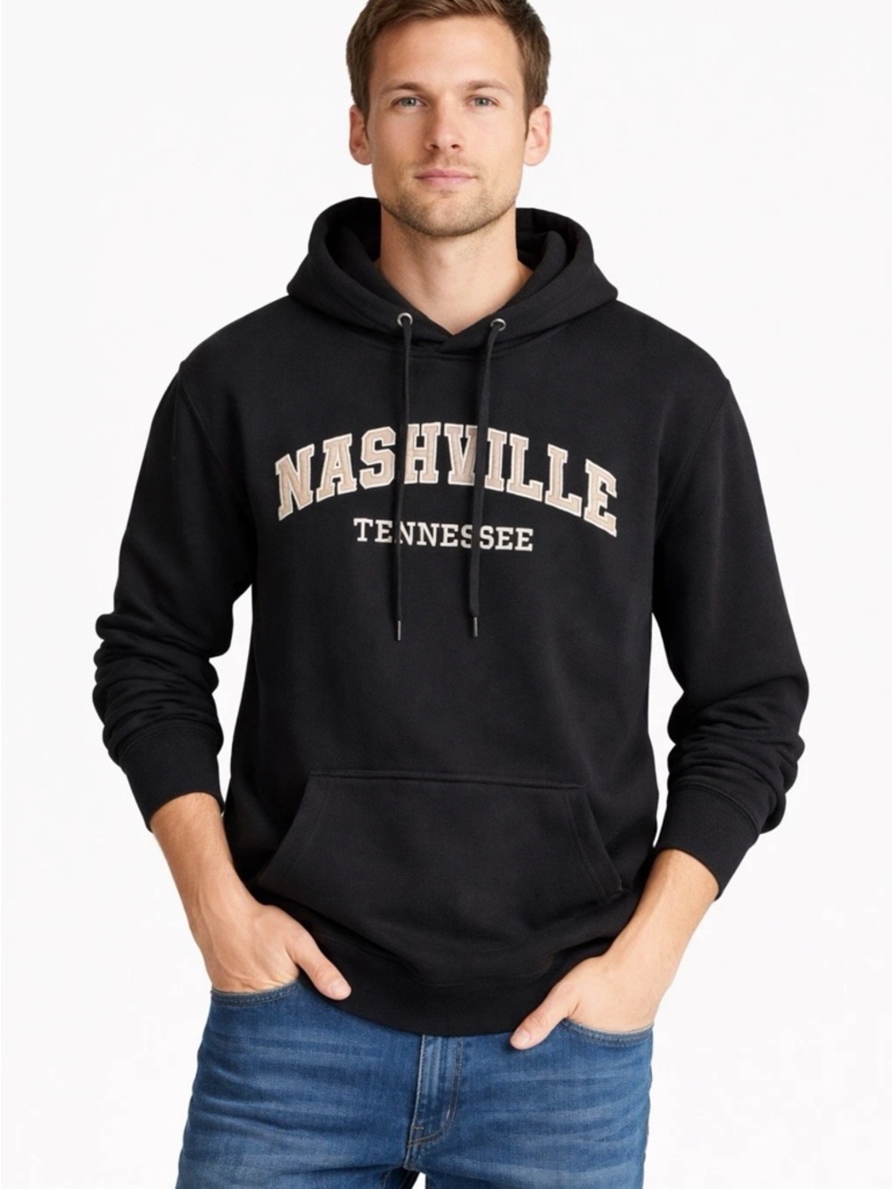 Nashville Tennessee Hoodie Mens Large Black Graphic Pullover Sweatshirt